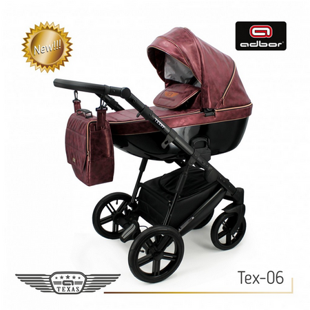 Wózek dziecięcy ADBOR TEXAS 3w1 + Torba + Pokrowiec + Moskitiera + Uchwyt na butelkę + Fotelik Samochodowy (kolor: Tex-06)