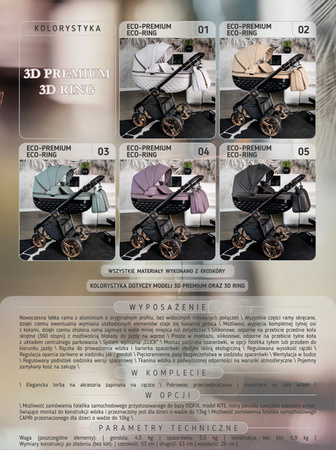 Wózek dziecięcy ADBOR OXV 3D PREMIUM 2w1 + Torba + Pokrowiec + Moskitiera (kolor: ECO-05)