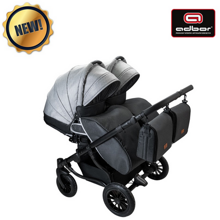Wózek podwójny BLIŹNIACZY ADBOR DUO LUX 4w1 + Torby + Pokrowiec + Moskitiera + Uchwyt na butelkę (kolor: DL-05)