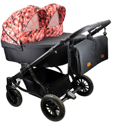 Wózek podwójny BLIŹNIACZY ADBOR DUO LUX 4w1 + Torby + Pokrowiec + Moskitiera + Uchwyt na butelkę (kolor: DL-04)