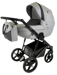 Wózek dziecięcy ADBOR OTTIS WHITE 3w1 + Torba + Pokrowiec + Moskitiera + Uchwyt na butelkę + Fotelik Samochodowy (kolor: Ow-01)