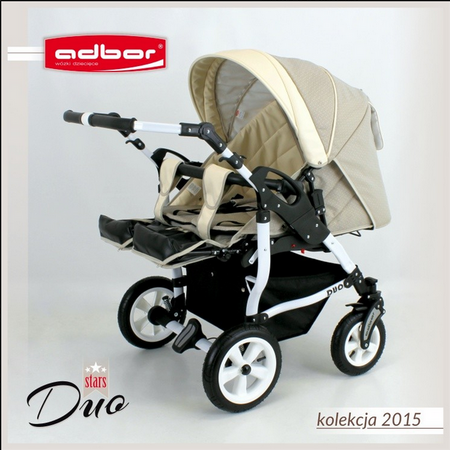 Wózek podwójny BLIŹNIACZY ADBOR DUO STARS 3w1 + Torba + Pokrowiec + Moskitiera + Foteliki CAPRI (kolor: D-06)