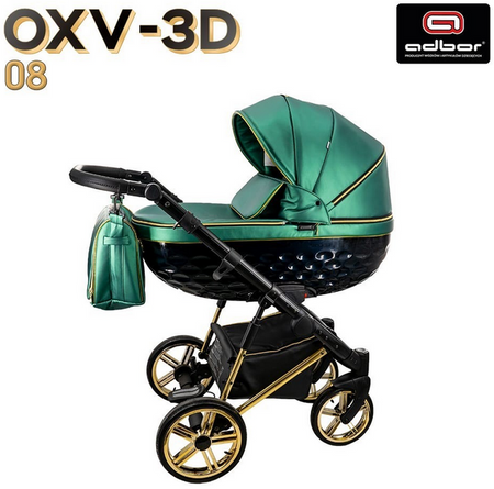 Wózek dziecięcy ADBOR OXV-3D 3w1 + Torba + Pokrowiec + Moskitiera + Uchwyt na butelkę + Fotelik Samochodowy (kolor: OXV-3D-08)