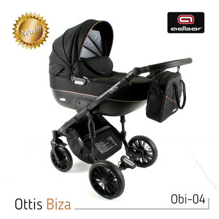 Wózek dziecięcy ADBOR OTTIS BLACK 2020 3w1 + Torba + Pokrowiec + Moskitiera + Uchwyt na butelkę + Fotelik kolor: Obi-04