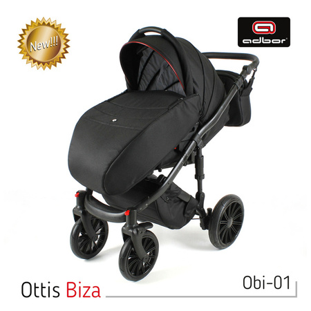 Wózek dziecięcy ADBOR OTTIS BLACK 2020 3w1 + Torba + Pokrowiec + Moskitiera + Uchwyt na butelkę + Fotelik kolor: Obi-02