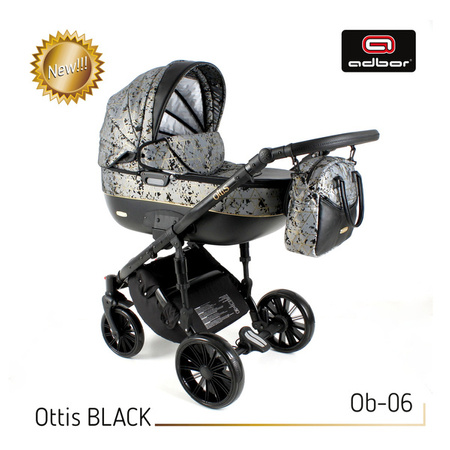 Wózek dziecięcy ADBOR OTTIS BLACK 2022 3w1 + Torba + Pokrowiec + Moskitiera + Uchwyt na butelkę + Fotelik kolor: Ob-06