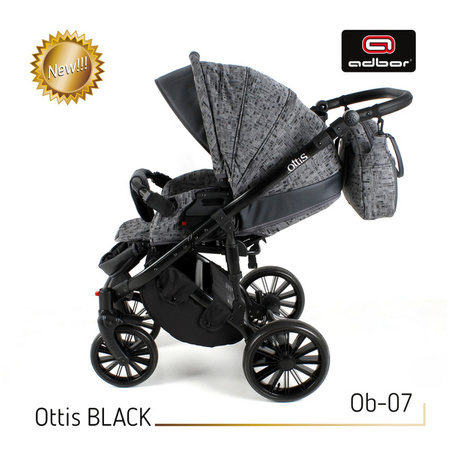 Wózek dziecięcy ADBOR OTTIS BLACK 2022 3w1 + Torba + Pokrowiec + Moskitiera + Uchwyt na butelkę + Fotelik kolor: Ob-06