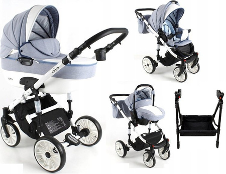 Wózek dziecięcy ADBOR OTTIS WHITE 3w1 + Torba + Pokrowiec + Moskitiera + Uchwyt na butelkę + Fotelik (kolor: Ow-06)