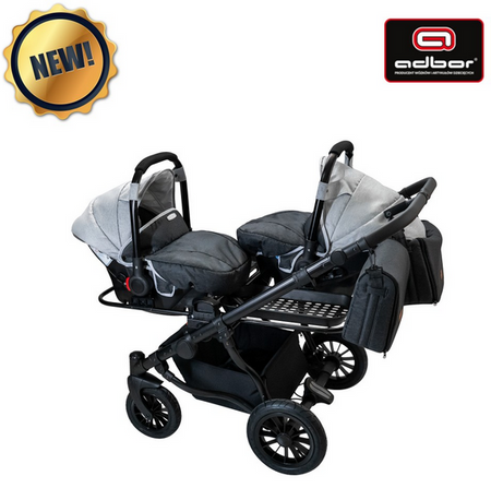 Wózek podwójny BLIŹNIACZY ADBOR DUO LUX 6w1 + Torby + Pokrowiec + Moskitiera + Uchwyt na butelkę + Foteliki kolor: DL-05