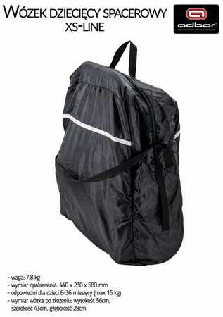 Wózek spacerowy ADBOR XS-LINE !!!NOWOŚĆ!!! + Śpiworek na nogi + Pokrowiec + Uchwyt na butelkę kolor: RED+BLACK