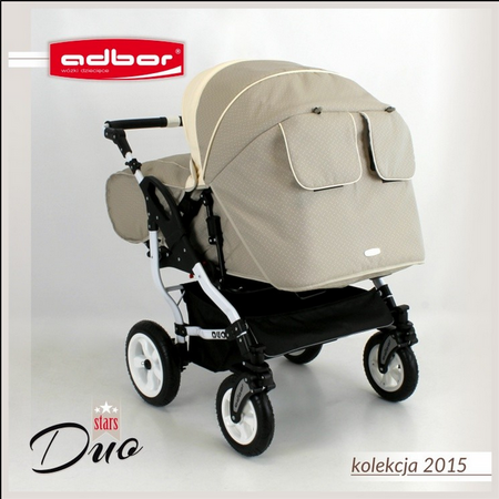 Wózek podwójny BLIŹNIACZY ADBOR DUO STARS 3w1 + Torba + Pokrowiec + Moskitiera + Foteliki CAPRI (kolor: D-01)