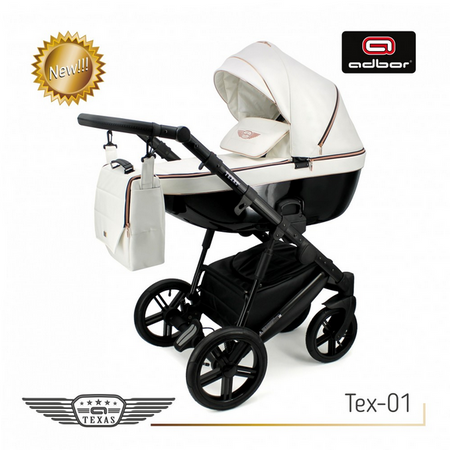 Wózek dziecięcy ADBOR TEXAS 3w1 + Torba + Pokrowiec + Moskitiera + Uchwyt na butelkę + Fotelik Samochodowy (kolor: Tex-01)