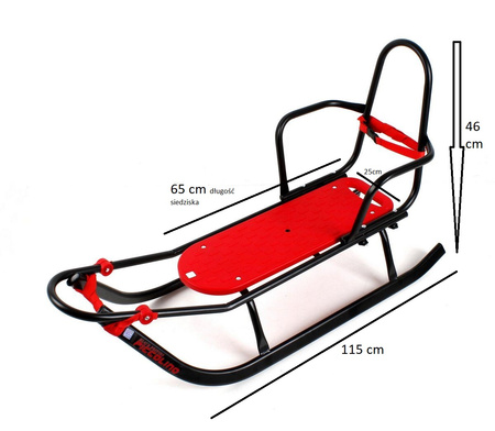 Sanki Polskie metalowe Adbor Piccolino + Gratis Latarka - sanki z oparciem, pasami, podnóżkami, materacykiem i popychaczem kolor: Złoty