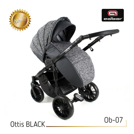 Wózek dziecięcy ADBOR OTTIS BLACK 2022 3w1 + Torba + Pokrowiec + Moskitiera + Uchwyt na butelkę + Fotelik kolor: Ob-01
