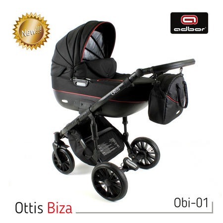 Wózek dziecięcy ADBOR OTTIS BLACK 2020 3w1 + Torba + Pokrowiec + Moskitiera + Uchwyt na butelkę + Fotelik kolor: Obi-01