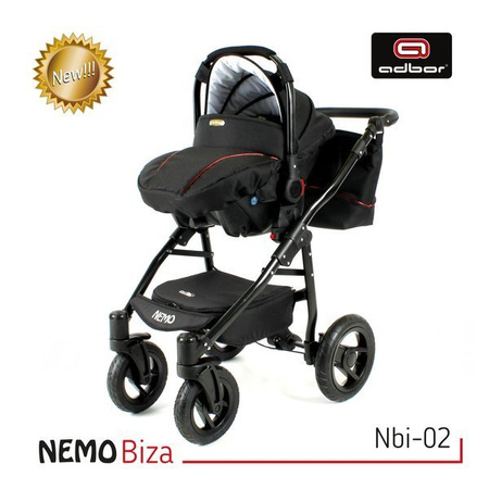 Wózek dziecięcy ADBOR NEMO 3w1 + Torba + Pokrowiec + Moskitiera + Fotelik Samochodowy (kolor: Biza Nbi-01)
