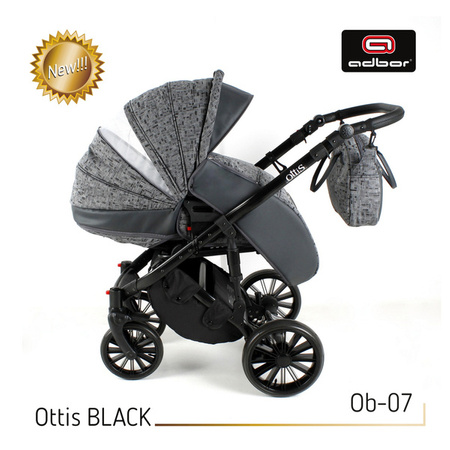 Wózek dziecięcy ADBOR OTTIS BLACK 2022 3w1 + Torba + Pokrowiec + Moskitiera + Uchwyt na butelkę + Fotelik kolor: Ob-06