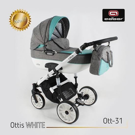 Wózek dziecięcy ADBOR OTTIS WHITE 3w1 + Torba + Pokrowiec + Moskitiera + Uchwyt na butelkę + Fotelik (kolor: Ott-31)