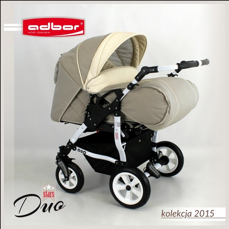Wózek podwójny BLIŹNIACZY ADBOR DUO STARS 3w1 + Torba + Pokrowiec + Moskitiera + Foteliki CAPRI (kolor: D-01)