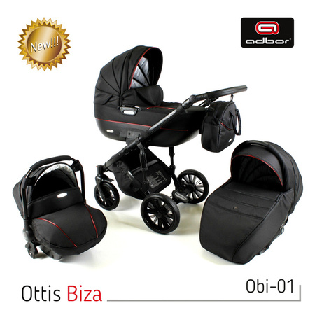 Wózek dziecięcy ADBOR OTTIS BLACK 2020 3w1 + Torba + Pokrowiec + Moskitiera + Uchwyt na butelkę + Fotelik kolor: Obi-02