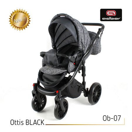 Wózek dziecięcy ADBOR OTTIS BLACK 2022 3w1 + Torba + Pokrowiec + Moskitiera + Uchwyt na butelkę + Fotelik kolor: Ob-08