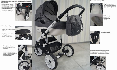 Wózek dziecięcy ADBOR OTTIS WHITE 2w1 + Torba + Pokrowiec + Moskitiera + Uchwyt na butelkę (kolor: Ott-13)