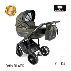 Wózek dziecięcy ADBOR OTTIS BLACK 2022 3w1 + Torba + Pokrowiec + Moskitiera + Uchwyt na butelkę + Fotelik kolor: Ob-04