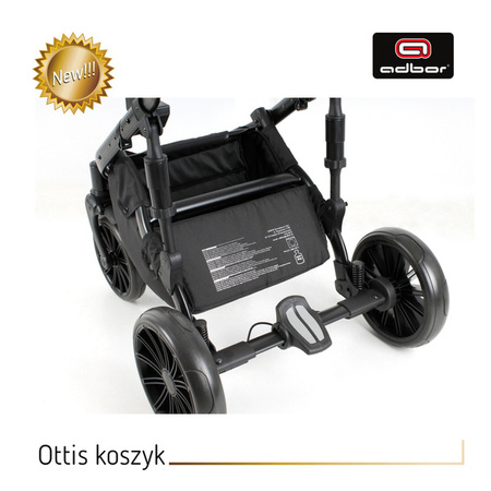 Wózek dziecięcy ADBOR OTTIS BLACK 2022 3w1 + Torba + Pokrowiec + Moskitiera + Uchwyt na butelkę + Fotelik kolor: Ob-03