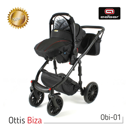 Wózek dziecięcy ADBOR OTTIS BLACK 2020 3w1 + Torba + Pokrowiec + Moskitiera + Uchwyt na butelkę + Fotelik kolor: Obi-04