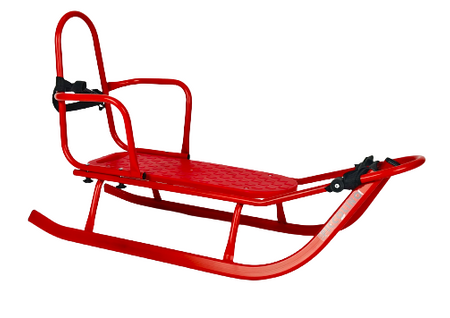 Sanki Polskie metalowe Adbor Piccolino + Gratis Latarka - sanki z oparciem, pasami i śpiworkiem kolor: Czerwony
