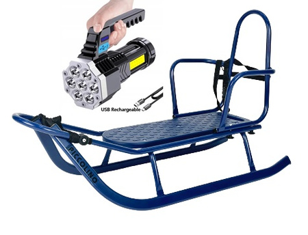 Sanki Polskie metalowe Adbor Piccolino + Gratis Latarka - sanki z oparciem i pasami kolor: Granatowy