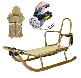 Sanki Polskie metalowe Adbor Piccolino + Gratis Latarka - sanki z oparciem, pasami i śpiworkiem kolor: Złoty