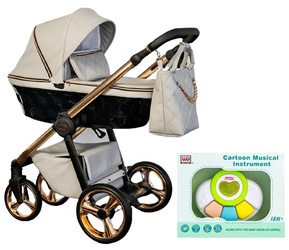 Wózek Dziecięcy Wielofunkcyjny Adbor Destello (LORETTO) 2w1 Gondola Spacerówka + Torba + Pokrowiec + Moskitiera + GRATIS ZABAWKA (kolor: 21 - Gondola Czarna)