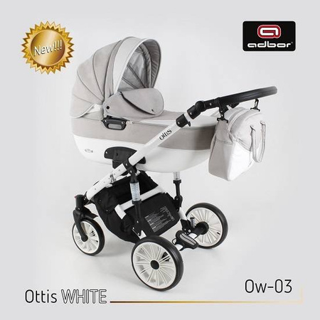 Wózek dziecięcy ADBOR OTTIS WHITE 3w1 + Torba + Pokrowiec + Moskitiera + Uchwyt na butelkę + Fotelik (kolor: Ow-03)