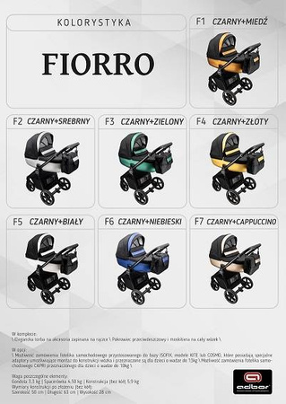 Wózek dziecięcy ADBOR FIORRO 3w1 + Torba + Pokrowiec + Moskitiera + Fotelik CAPRI (kolor: F5)
