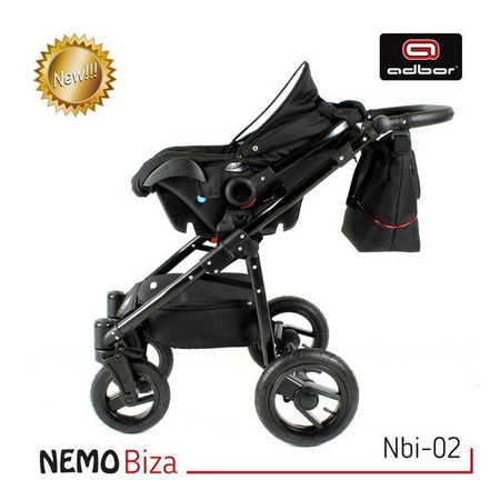 Wózek dziecięcy ADBOR NEMO 3w1 + Torba + Pokrowiec + Moskitiera + Fotelik Samochodowy (kolor: Biza Nbi-02)