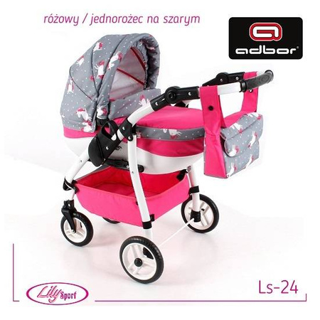 Wózek dla lalek Adbor Lily Sport + Specjalny Gratis - Stelaż Sport + Torebka + Koszyk kolor: Ls-24