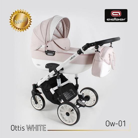 Wózek dziecięcy ADBOR OTTIS WHITE 2w1 + Torba + Pokrowiec + Moskitiera + Uchwyt na butelkę (kolor: Ow-01)