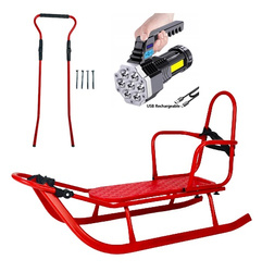 Sanki Polskie metalowe Adbor Piccolino + Gratis Latarka - sanki z oparciem, pasami i popychaczem kolor: Czerwony