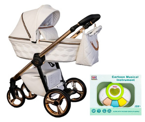 Wózek Dziecięcy Wielofunkcyjny Adbor Destello (LORETTO) 2w1 Gondola Spacerówka + Torba + Pokrowiec + Moskitiera + GRATIS ZABAWKA (kolor: 01 - Gondola Biała)