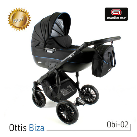 Wózek dziecięcy ADBOR OTTIS BLACK 2020 3w1 + Torba + Pokrowiec + Moskitiera + Uchwyt na butelkę + Fotelik kolor: Obi-02