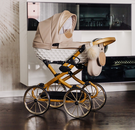 Wózek dla Lalek z EKOSKÓRY ADBOR LULU + Specjalny Gratis + Torebka + Koszyk + Ozdoba (kolor: 02) !!! NOWOŚĆ 2025 !!!