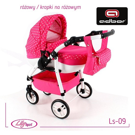 Wózek dla lalek Adbor Lily Sport + Specjalny Gratis - Stelaż Sport + Torebka + Koszyk kolor: Ls-09