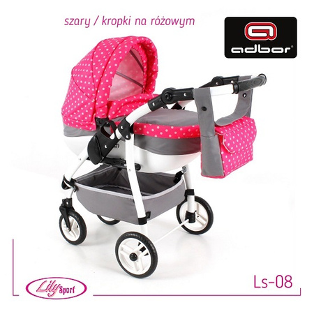Wózek dla lalek Adbor Lily Sport + Specjalny Gratis - Stelaż Sport + Torebka + Koszyk kolor: Ls-08