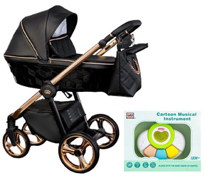 Wózek Dziecięcy Wielofunkcyjny Adbor Destello (LORETTO) 2w1 Gondola Spacerówka + Torba + Pokrowiec + Moskitiera + GRATIS ZABAWKA (kolor: 05 - Gondola Czarna)