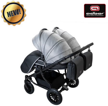 Wózek podwójny BLIŹNIACZY ADBOR DUO LUX 4w1 + Torby + Pokrowiec + Moskitiera + Uchwyt na butelkę (kolor: DL-05)