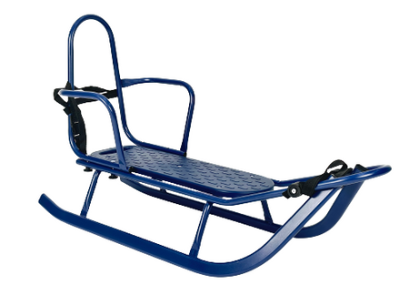 Sanki Polskie metalowe Adbor Piccolino + Gratis Latarka - sanki z oparciem, pasami i materacykiem kolor: Granatowe