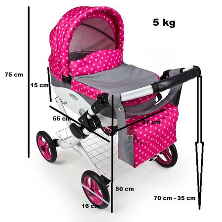 Wózek dla Lalek Składany Głęgoki Adbor Lily Classic + Specjalny Gratis - Gondola + Torba + Koszyk (kolor: Lc-12)