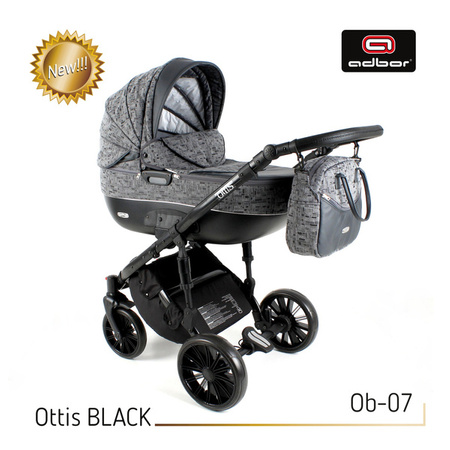 Wózek dziecięcy ADBOR OTTIS BLACK 2022 3w1 + Torba + Pokrowiec + Moskitiera + Uchwyt na butelkę + Fotelik kolor: Ob-04