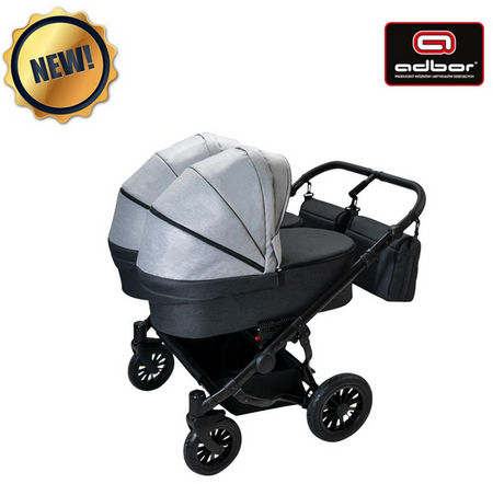 Wózek podwójny BLIŹNIACZY ADBOR DUO LUX 6w1 + Torby + Pokrowiec + Moskitiera + Uchwyt na butelkę + Foteliki kolor: DL-04